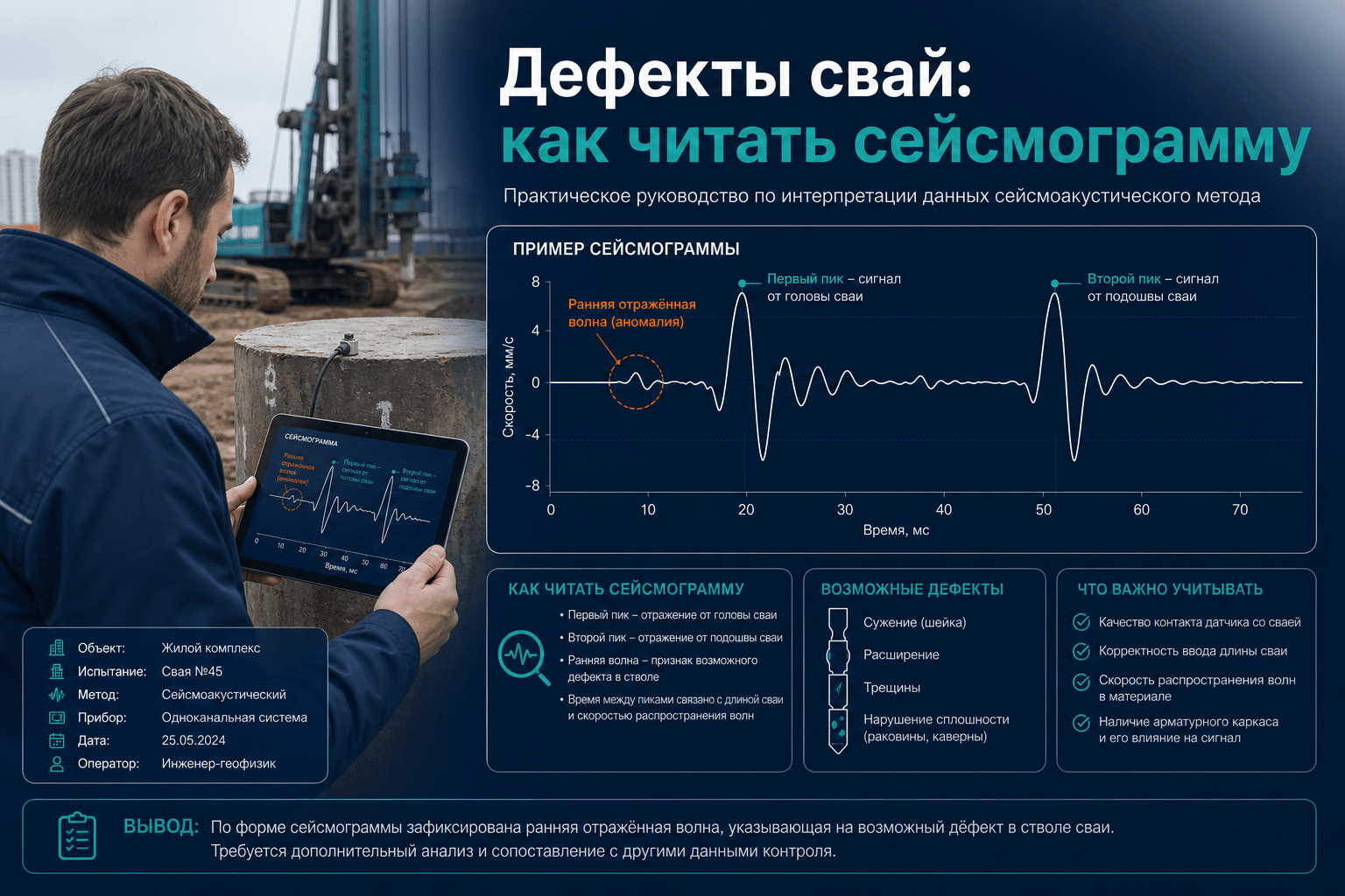 Дефекты свай: как читать сейсмоакустическую запись по ГОСТ Р 72171-2025