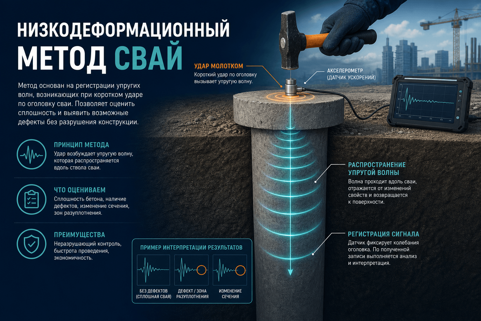 Низкодеформационный метод испытания свай по ГОСТ Р 72171-2025