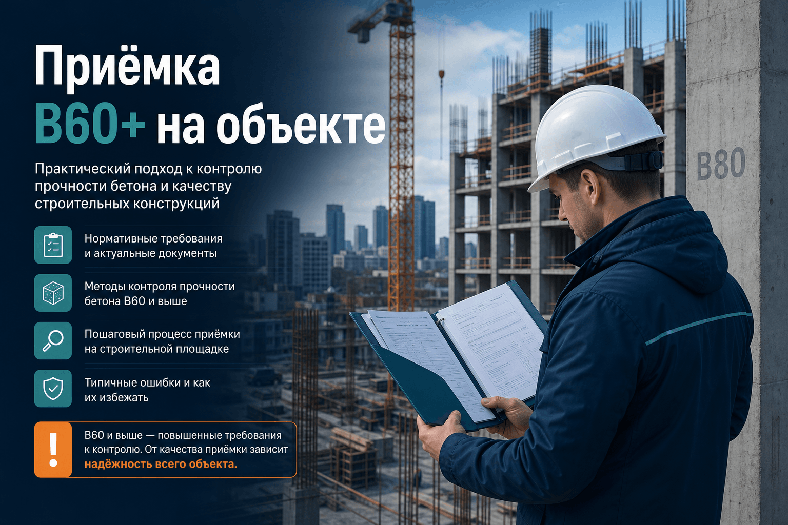 Приёмка высокопрочного бетона B60+ на объекте: что требовать