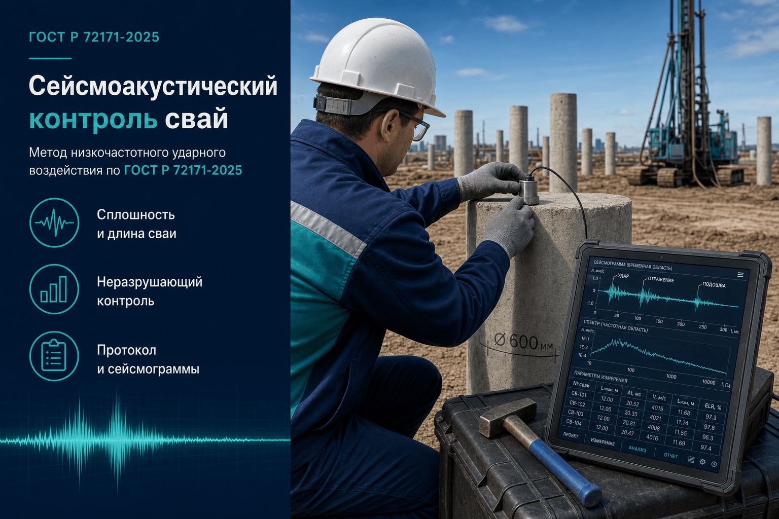 Сейсмоакустический контроль сплошности свай по ГОСТ Р 72171-2025