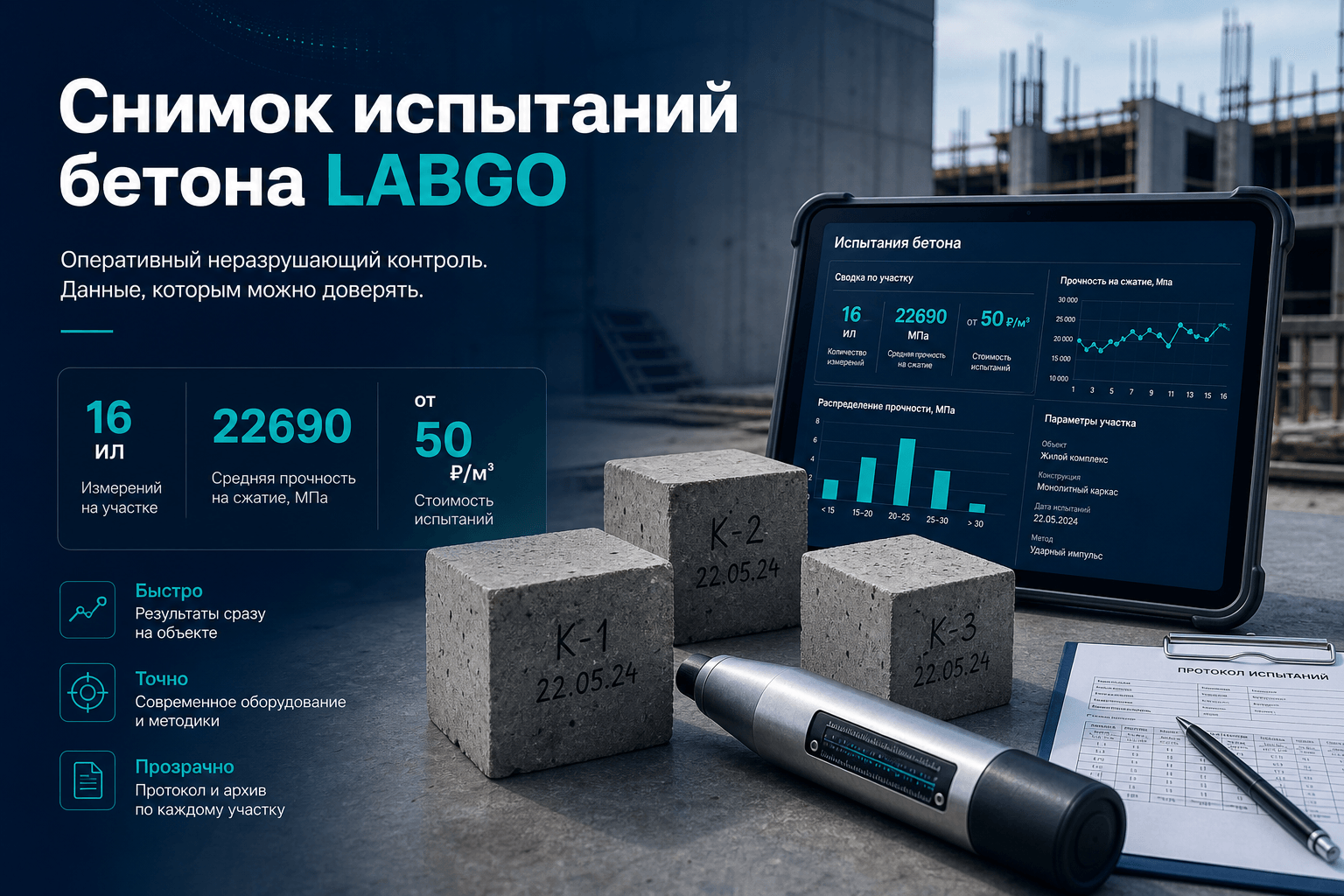 Сводка по испытаниям бетона в каталоге LABGO: данные прайсов для инженера ПТО