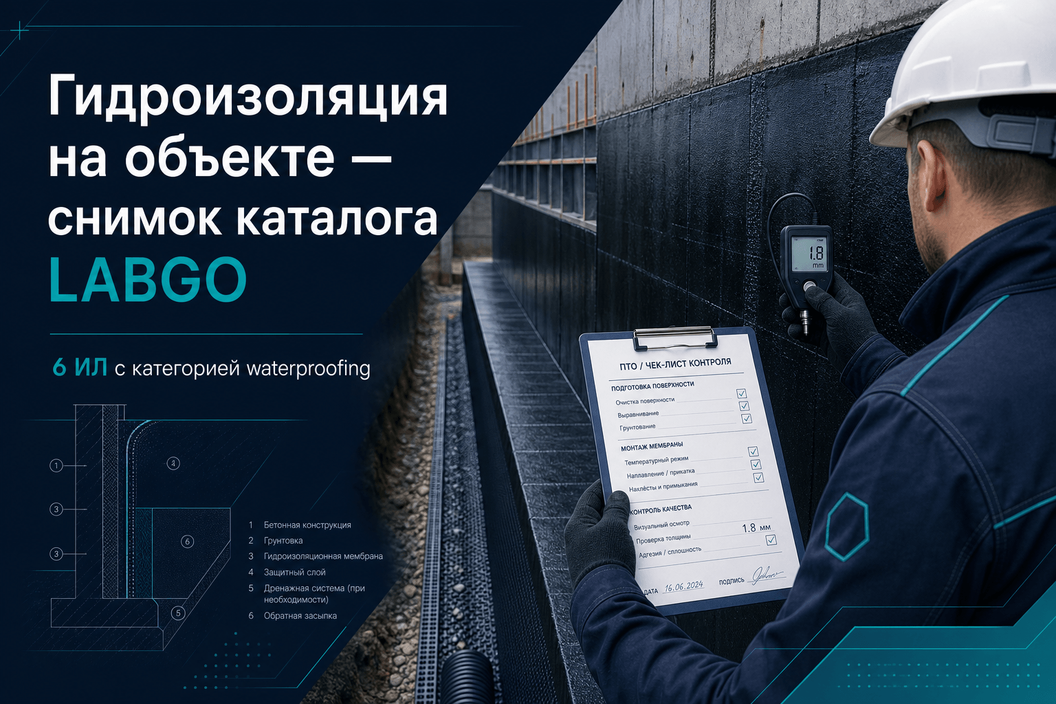 Гидроизоляция на объекте — сводка каталога LABGO для инженера ПТО