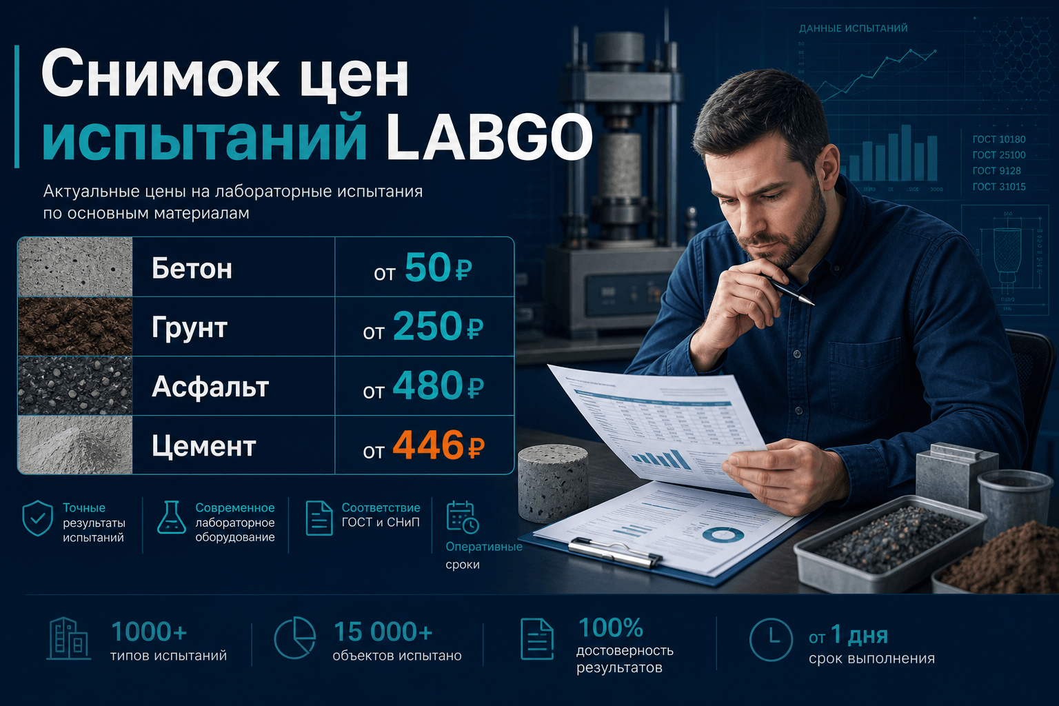 Обзор цен испытаний по материалам: данные прайсов LABGO для инженера ПТО