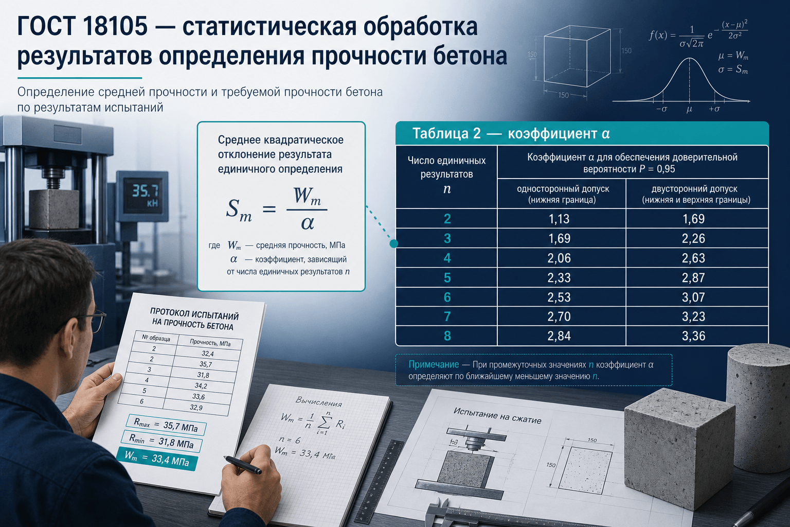 Таблица 2 и коэффициент α: расчёт Sm через размах Wm по формуле (3) ГОСТ 18105