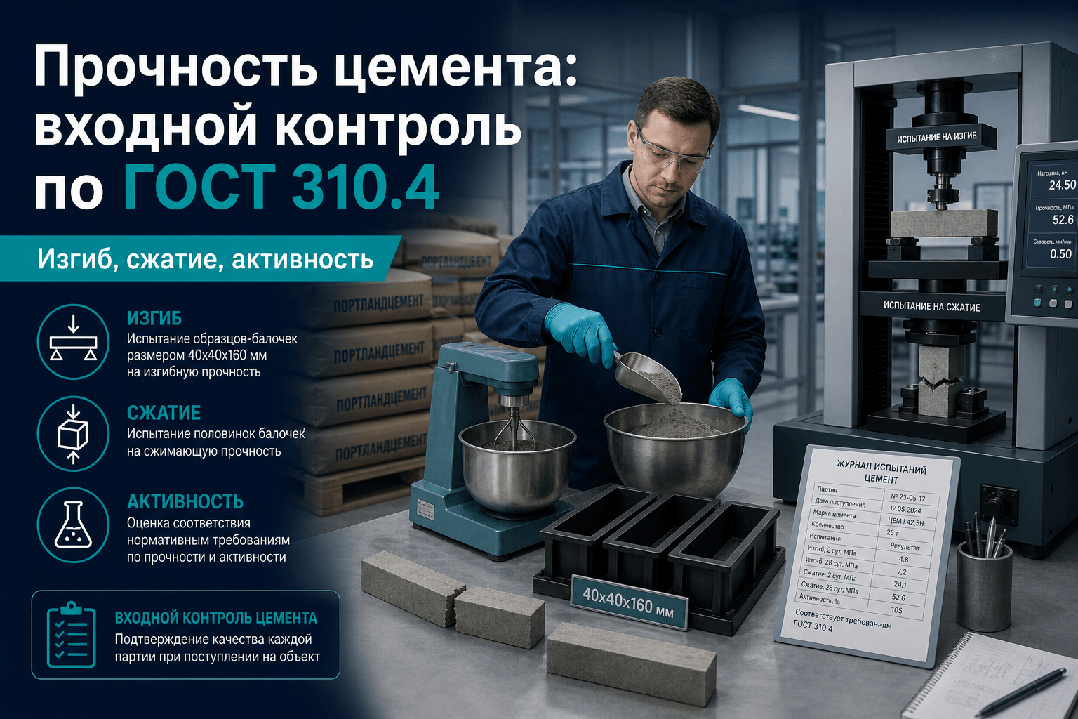 Прочность цемента по ГОСТ 310.4-81: входной контроль для лаборатории и ПТО