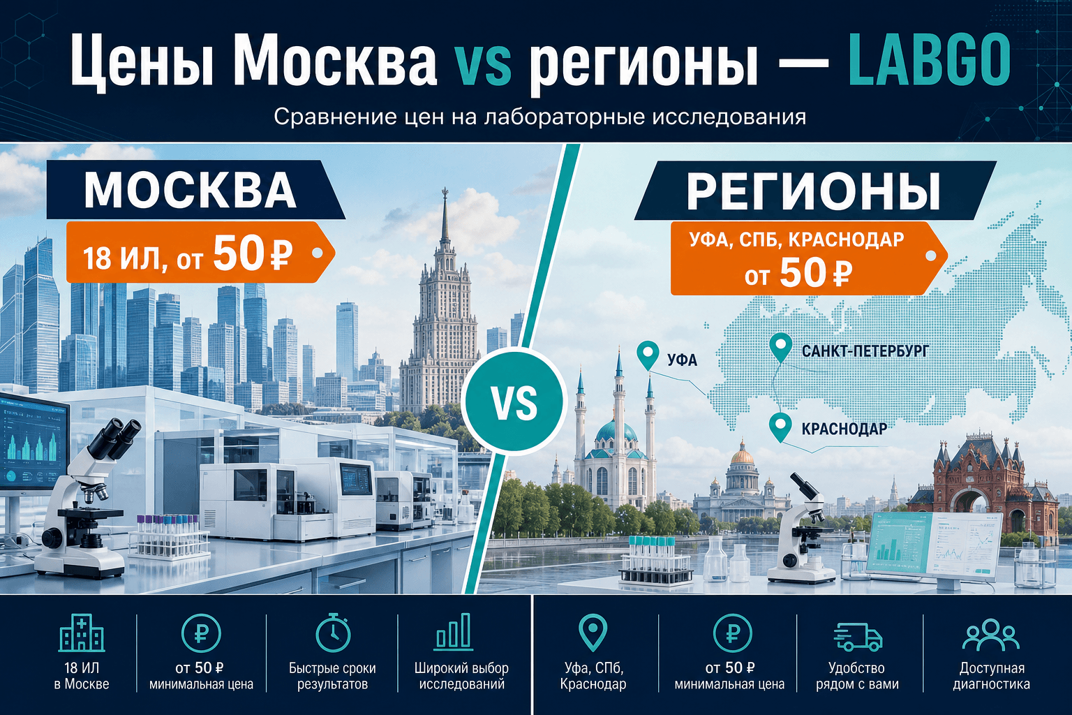 Цены испытаний: Москва vs регионы — сводка из каталога LABGO для ПТО