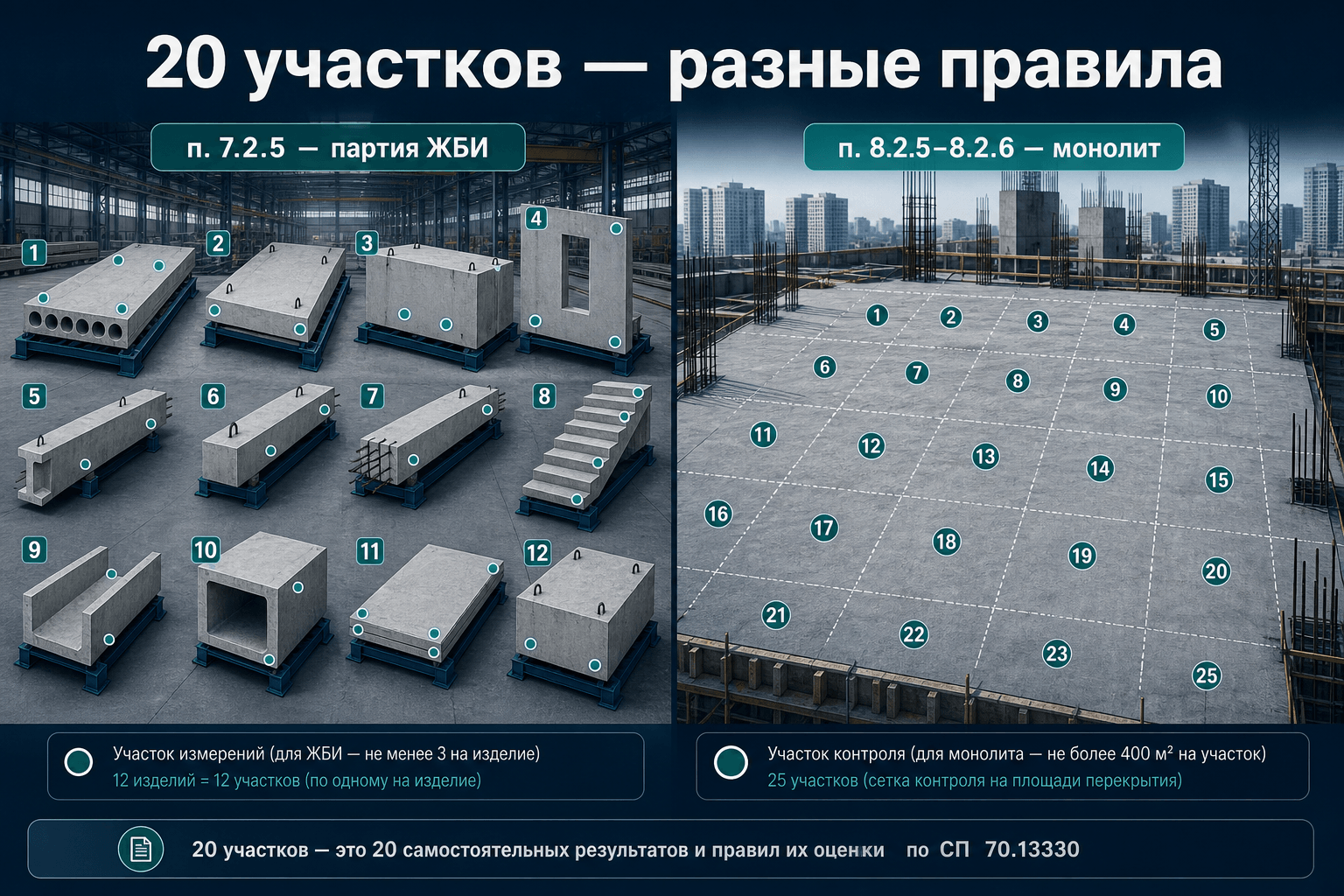 Участки НК прочности: завод ЖБИ и монолит на площадке по ГОСТ 18105