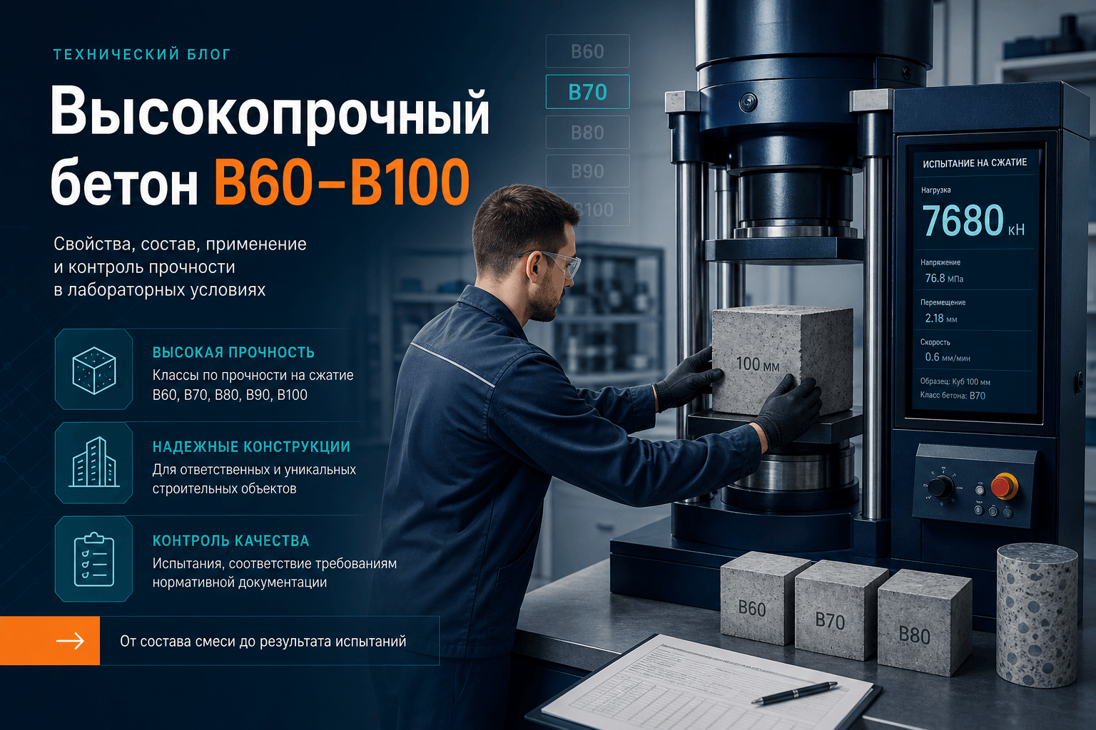 Высокопрочный бетон B60–B100: контроль прочности по ГОСТ 31914