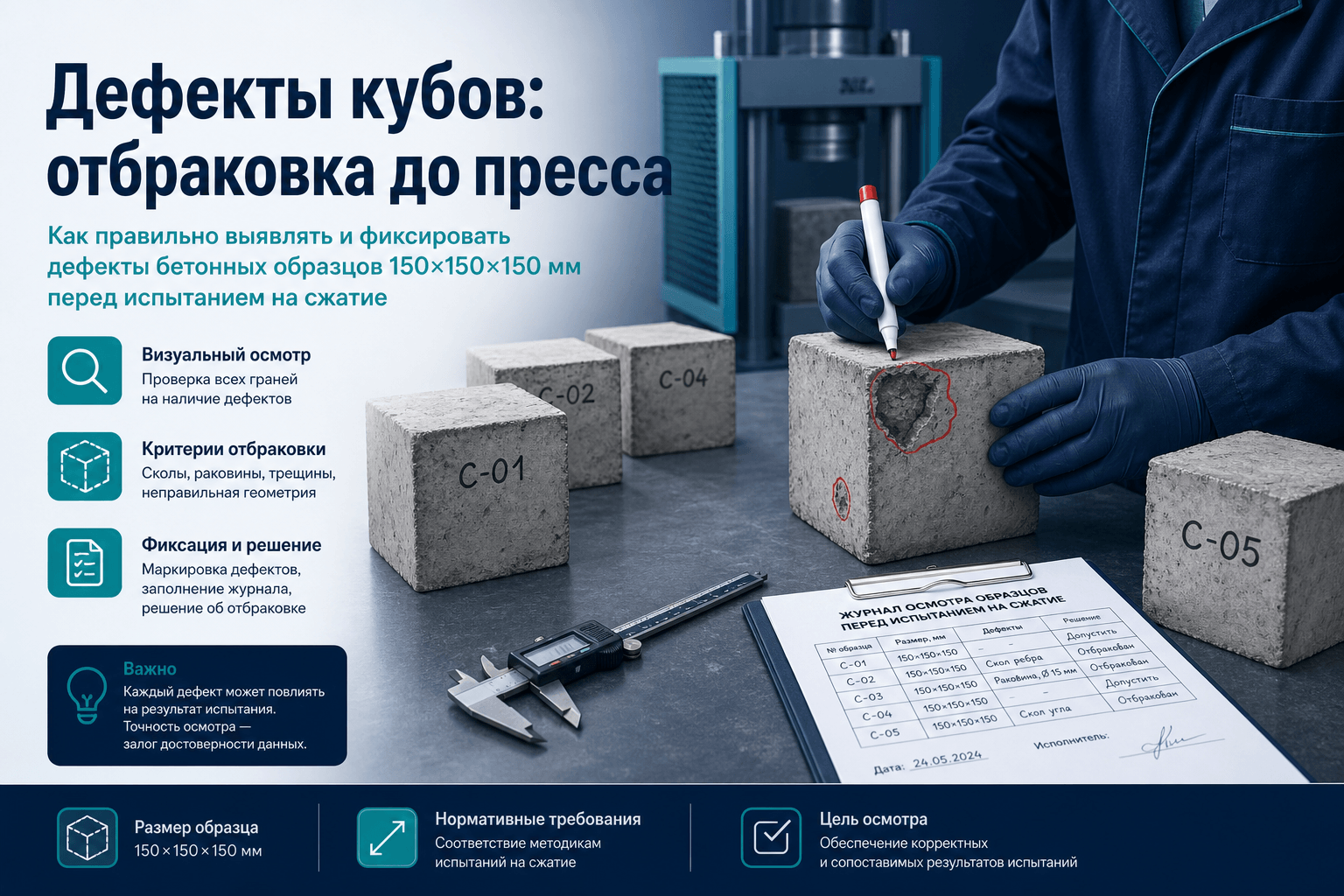 Дефекты контрольных кубов: когда образец бракуется до пресса