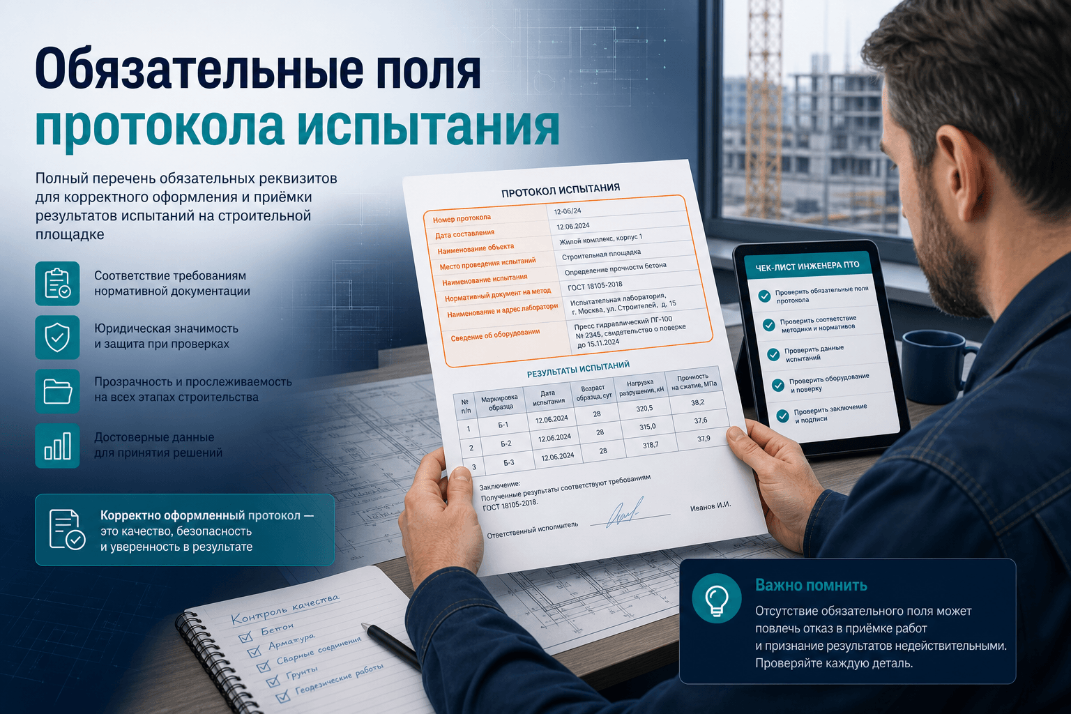 Обязательные поля протокола испытания: что проверяет ПТО