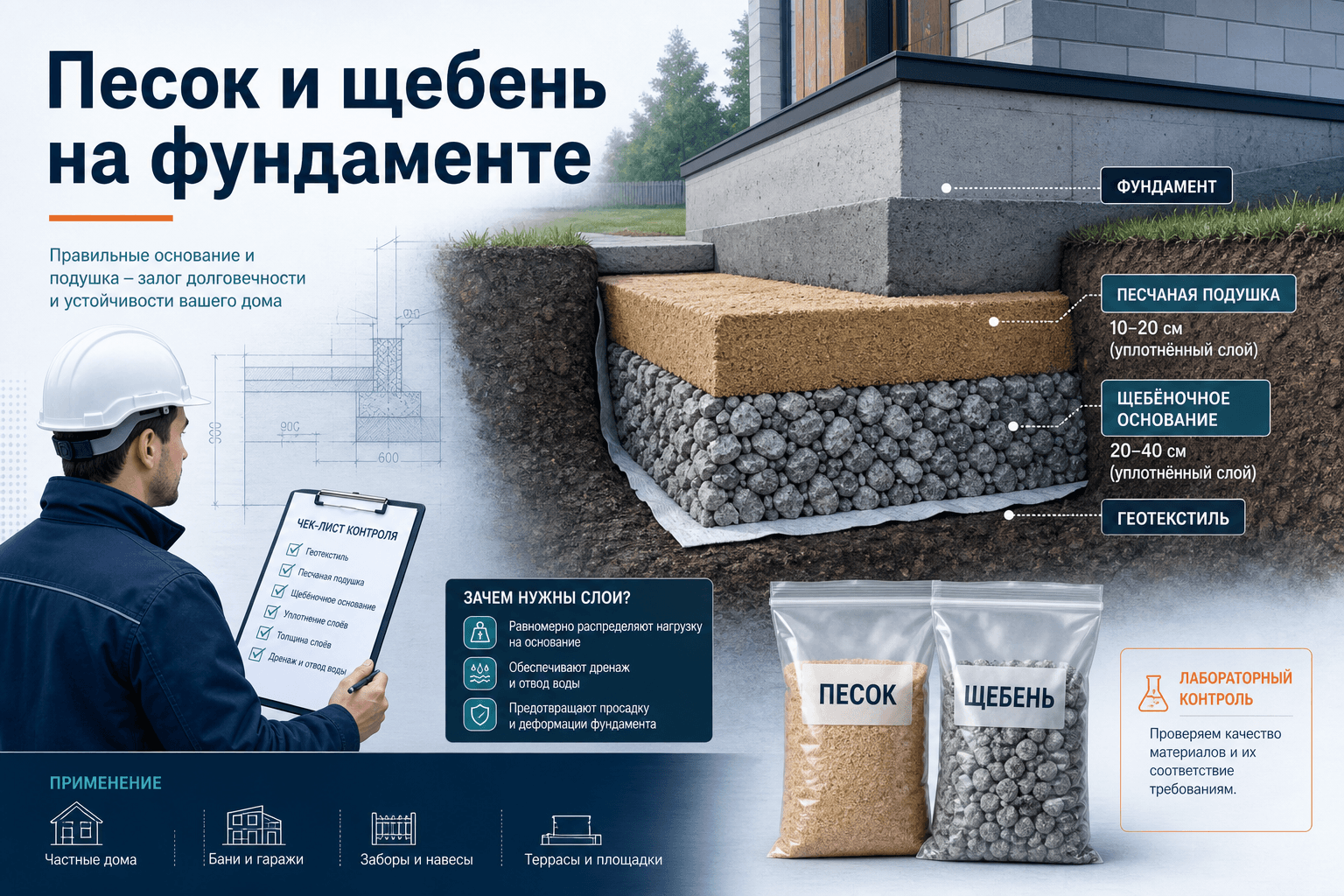 Песок и щебень на фундаменте — сводка каталога LABGO для инженера производственно-технического отдела