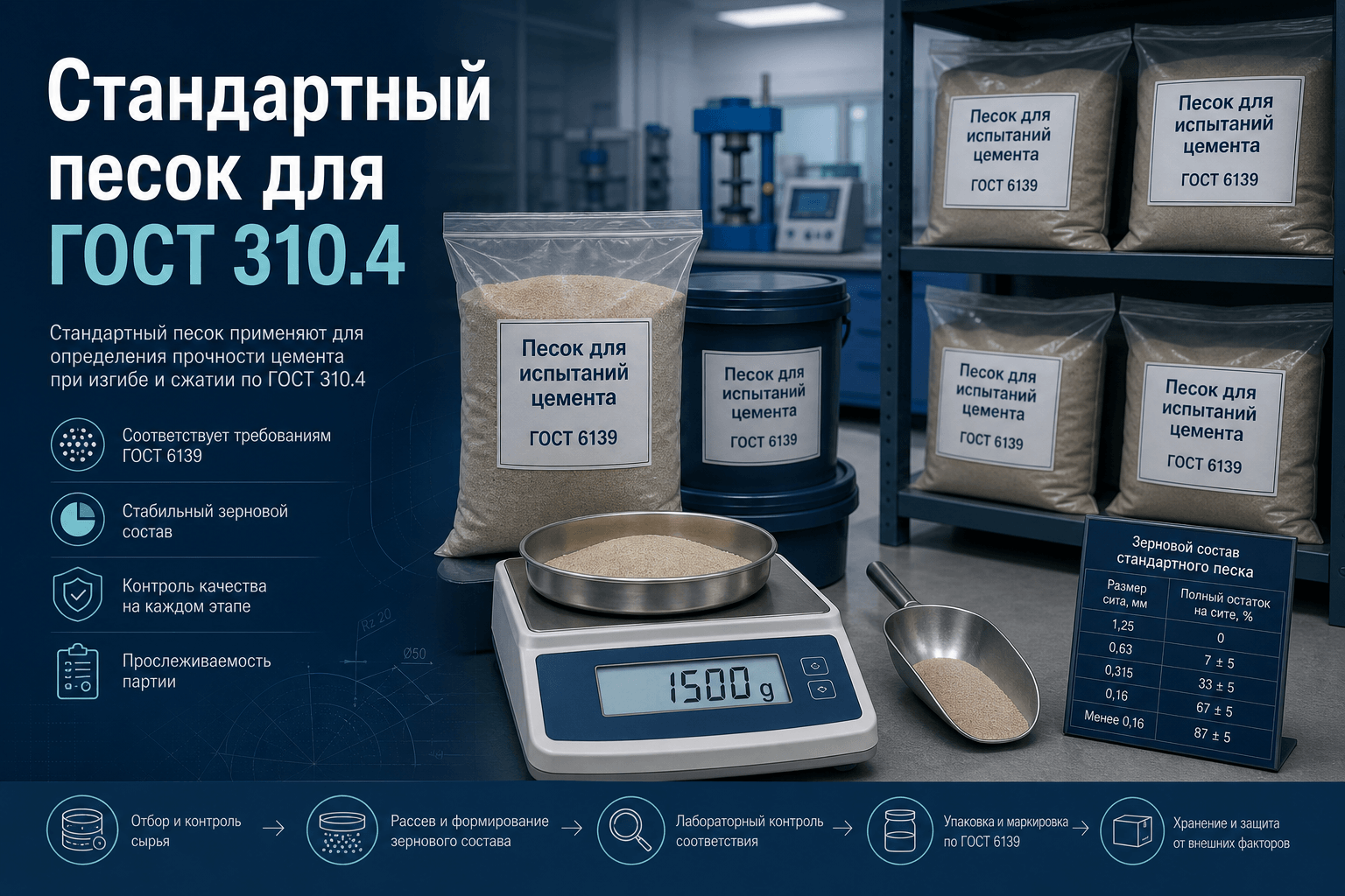 Стандартный (вольский) песок: почему он критичен для результата по ГОСТ 310.4
