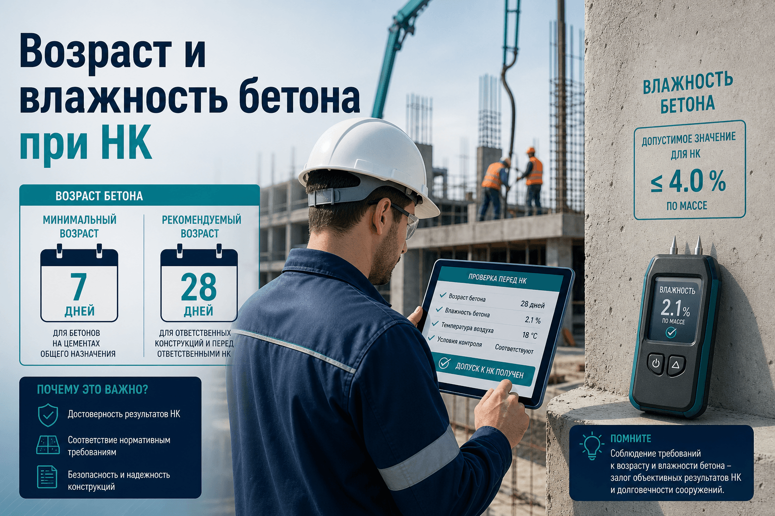 Учёт возраста и влажности бетона при НК: поправки по ГОСТ 22690
