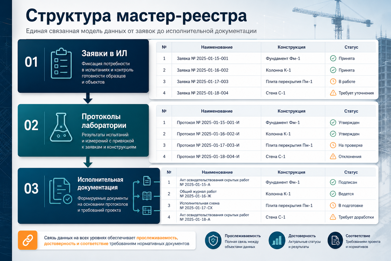 Структура единого реестра протоколов и исполнительной документации на объекте