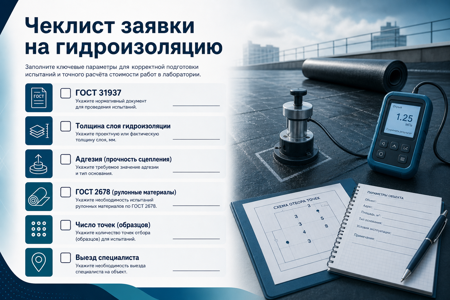 Чеклист заявки на испытания гидроизоляции