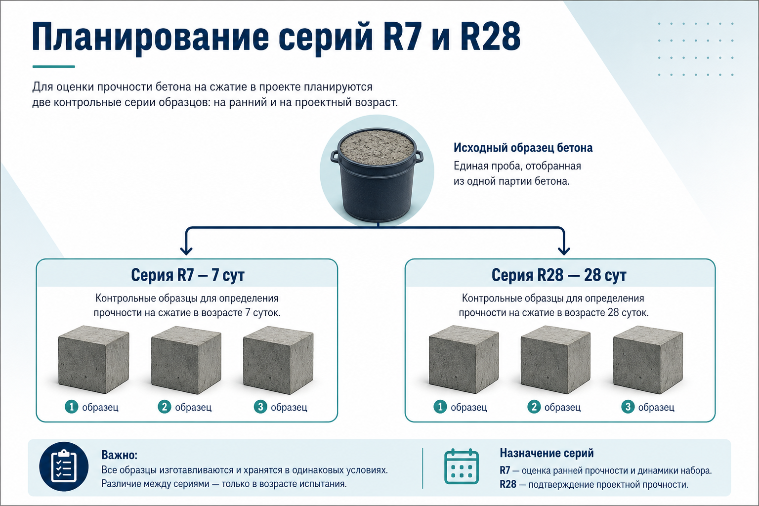 Планирование серии кубов R7 и R28 из одной пробы