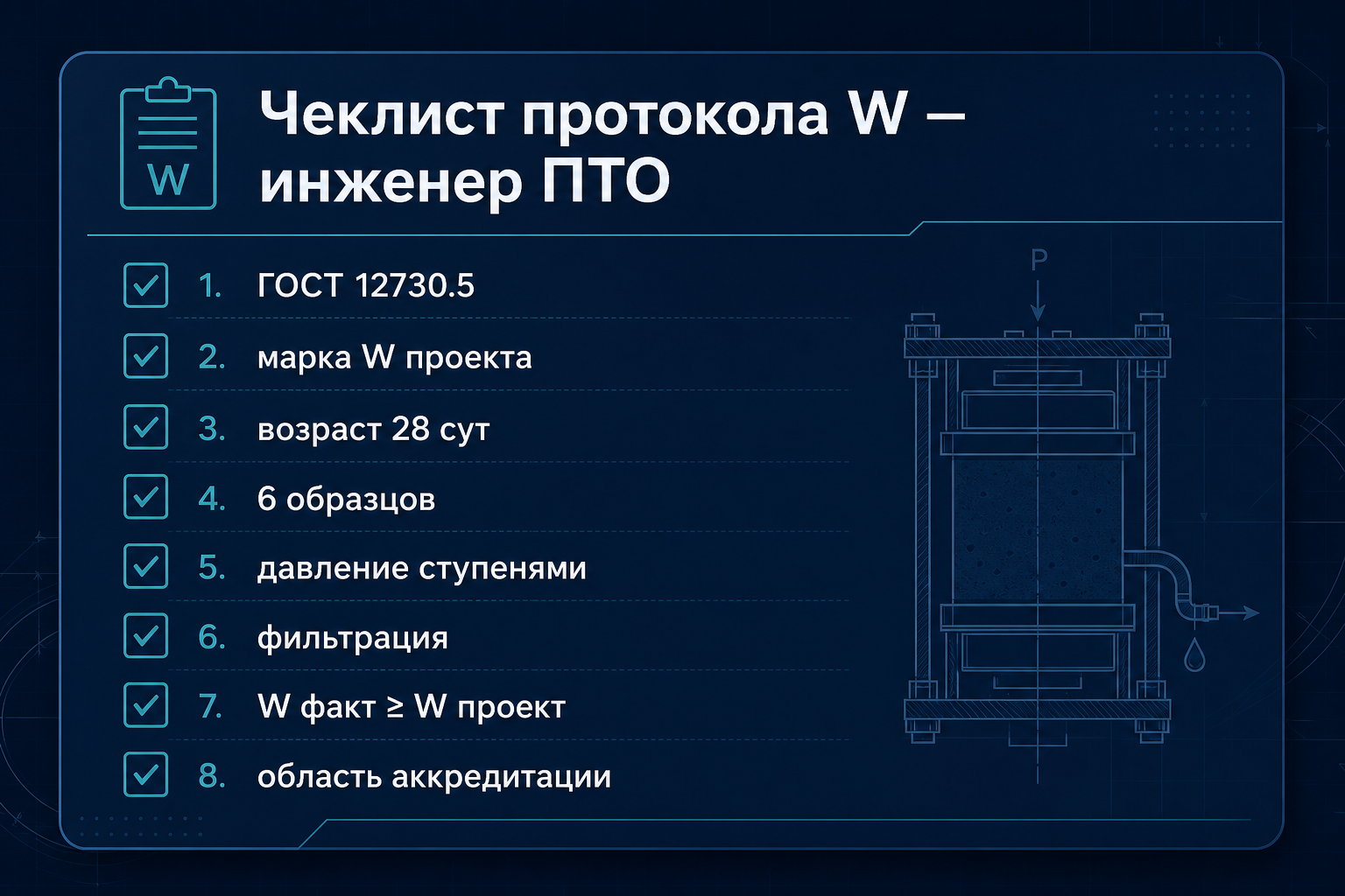 Чеклист протокола водонепроницаемости W для ПТО